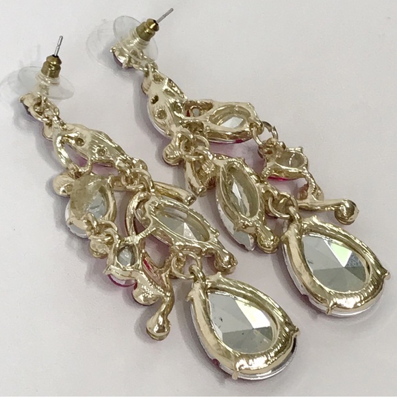 Oversized Statement Crystal Multi Teardrop Cluster Chandelier Dangle Earrings - Picture 10 of 13